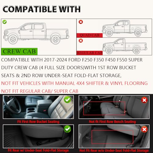 G-PLUS Floor Mats 3PCS,Compatible with Ford F250 F350 F450 F550 Super Duty Crew Cab 2017 2018 2019 2020 2021 2022 2023 2024,TPE All Weather Full Cover Protection 1st & 2nd Row Cargo Liners, Black - size: 2017-2024|Fit F250 F350 F450 Crew Cab|3Pcs