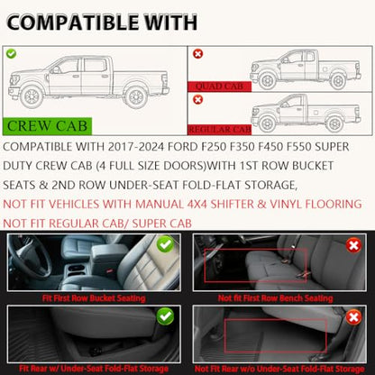 G-PLUS Floor Mats 3PCS,Compatible with Ford F250 F350 F450 F550 Super Duty Crew Cab 2017 2018 2019 2020 2021 2022 2023 2024,TPE All Weather Full Cover Protection 1st & 2nd Row Cargo Liners, Black - size: 2017-2024|Fit F250 F350 F450 Crew Cab|3Pcs