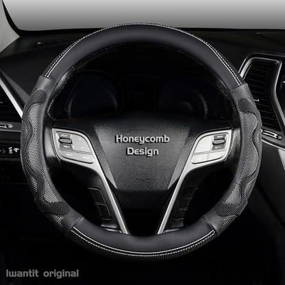 Iwantit® Steering Wheel Cover with 3D Honeycomb Anti-Slip Design and Breathable Fabrics, Universal 14.5-15 Inch (White/Black) - color: 002-White/Black