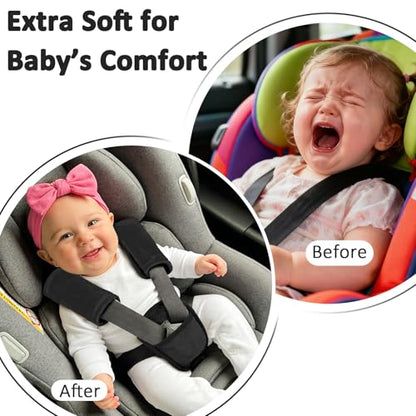 SWESEN Baby Car Seat Strap Covers, 3 Piece Soft Car Seat Strap Shoulder Pads for Baby Girls Boys, Double-Sided Use carseat Straps Covers for Stroller, Car Seats, Pushchair, Black - color: Black