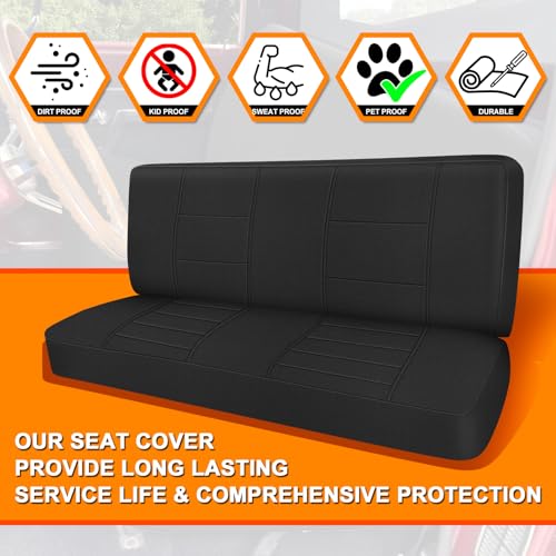 Truck Bench Seat Cover Compatible with 1961-1987 Chevy C10/20 & K10/20, Heavy Duty Knitted Fabric with Sponge Seat Cushion, Black - color: black