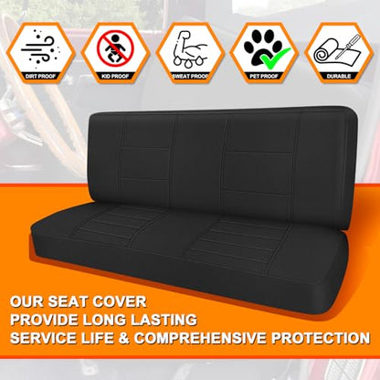 Truck Bench Seat Cover Compatible with 1961-1987 Chevy C10/20 & K10/20, Heavy Duty Knitted Fabric with Sponge Seat Cushion, Black - color: black