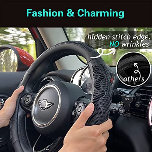 PINCTROT Steering Wheel Cover Great Grip with 3D Honeycomb Anti-Slip Design, Universal 14.5-15 Inch (All Black) - color: 3.Black (All Black), size: Medium(Standard) Size[14 1/2''-15'']