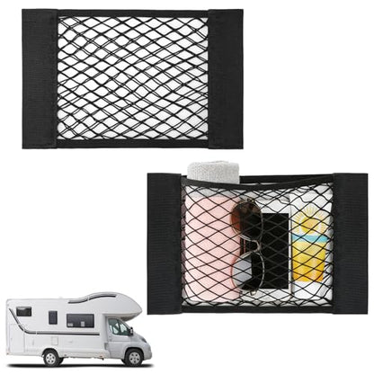 Bigmeta 2PCS RV Cargo Storage Mesh Net, Elastic Stretchable Netting Pocket with 4 Adhesive Strip Wall Sticker for SUV, Truck(15.4 x 9.4 Inch) - size: 2