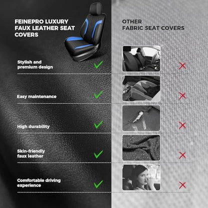 Black and Blue Car Seat Covers Only Front 2pc - Breathable Faux Leather Universal Seat Covers for Cars, Automotive Protector Fit for Most Sedan SUV Pick-up Truck