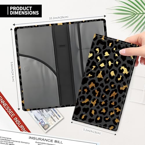 Leather Car Registration and Insurance Card Holder, Cute Car Accessories Vehicle Glove Box Car Organizer for Documents, Cards, License Luxury Golden Black Leopard - color: Luxury Golden Black Leopard