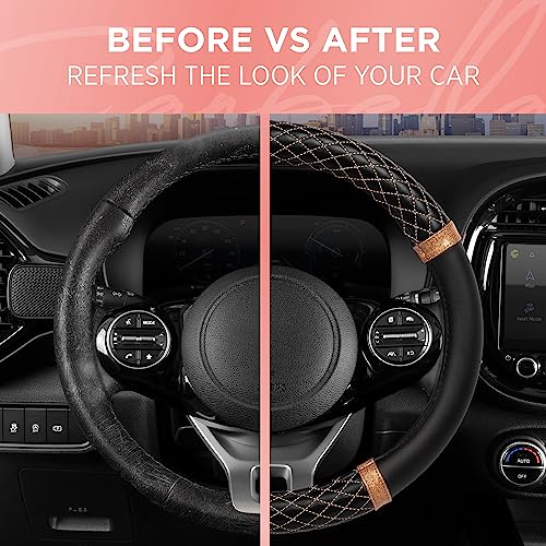 Carbella Rose Gold Quilted Steering Wheel Cover - Elegant Craft 15" Steering Cover for Cars, Trucks, SUV Accessories Accent - color: Rose Gold Quilted