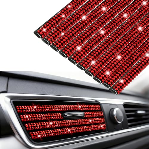 NBTEPEM Bling Car Air Conditioner Decoration Strip for Vent Outlet, 10 PCS Universal Rhinestone Car Vent Outlet Trim Decorations, Bling Interior Accessories for Women and Girls (Red) - color: Red