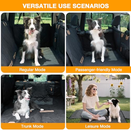 Dog Car Seat Cover for Back Seat, Hard Bottom Back Seat Extender for Dogs, Waterproof Car Hammock, Backseat Bed and Car Seat Protector, Nonslip Fit for Cars, SUVs, Trucks, 52 x 25 in, Black