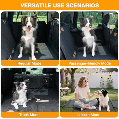 Dog Car Seat Cover for Back Seat, Hard Bottom Back Seat Extender for Dogs, Waterproof Car Hammock, Backseat Bed and Car Seat Protector, Nonslip Fit for Cars, SUVs, Trucks, 52 x 25 in, Black