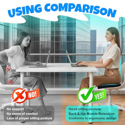 Ergonomic Seat Cushion with Memory Foam for Office Chair, Car Seat, Non-Slip Cushion, Sciatica & Tailbone Relief, Breathable Mesh Cover, Portable Handle - Black