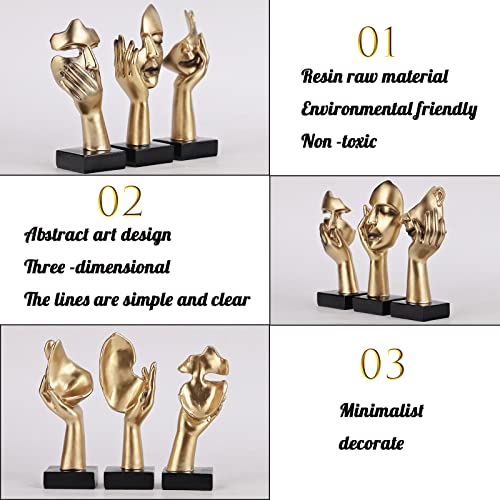 3 Pcs Thinker Small Statue Set - Black Gold Home Decor Abstract Art Figurines for Shelves, Living Room Coffee Table, Office Desktop (3 Pcs Gold, 6")