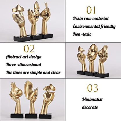 3 Pcs Thinker Small Statue Set - Black Gold Home Decor Abstract Art Figurines for Shelves, Living Room Coffee Table, Office Desktop (3 Pcs Gold, 6")