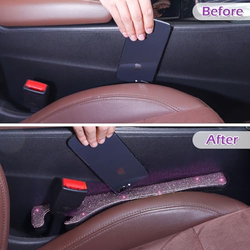 Briwill Purple Car Seat Gap Filler, Set of 2 Handmade Crystal Rhinestone Diamond Purple Gap Filler for Car SUV Truck Purple Bling Car Accessories for Women(Purple) - color: M-Purple