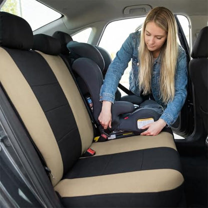 Car Seat Covers Full Set, Split Waterproof Polyester Mesh Vehicle Front and Rear Seat Protectors, All-Weather Automotive Interior Chair Cushion, Universal for Automobile RV Truck (Beige) - color: Beige