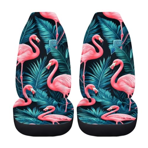 Pehede Car Seat Cover Exotic Tropical Pink Flamingo Front for Cars, Easy to Install Cover Set, Accessories Auto Trucks Van SUV,2 Packs - color: Multi11
