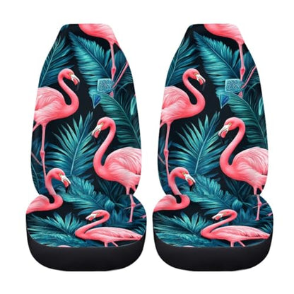 Pehede Car Seat Cover Exotic Tropical Pink Flamingo Front for Cars, Easy to Install Cover Set, Accessories Auto Trucks Van SUV,2 Packs - color: Multi11