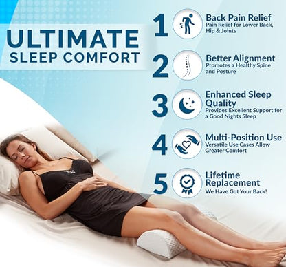 ComfiLife Knee Pillow for Back Sleeping – 100% Memory Foam Bolster Pillow for Legs – Under Knee Pillow for Sleeping on Back – Leg & Hip Pain Relief for Side Sleepers – Half Moon Pillow
