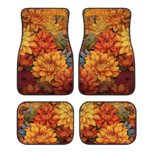 Yellow Flowers Print Floral Car Floor Mats Suitable for Cars SUVs Trucks,All Weather Front & Rear Automotive Floor Mats,Universal Fit Design，4 Pieces - color: Yellow Flowers
