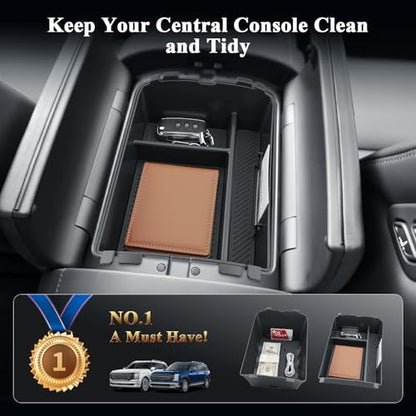 BIBIBO 2Packs for 2026 Hyundai Palisade Center Console Organizer 2026 Hyundai Palisade Calligraphy Console Tray 2026 Palisade Console Insert Tray 2026 Palisade (ONLY FIT 7-Seats Palisade Calligraphy) - color: Black-(Double Layer)-Black