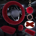 Cute Fluffy Steering Wheel Cover Set, Warm Soft Fur Fuzzy Steering Wheel Covers for Women/Girls,Universal 15 Inch 1 Set 8 Pcs Car Accessories (Wine Red) - color: Wine Red