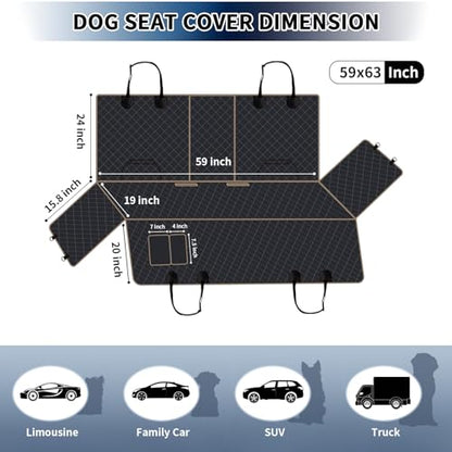 PureFit Dog Car Seat Cover for Back Seat, 100% Waterproof Dog Car Hammock with Storage Pocket, Pet Back Seat Covers Scratch Proof Nonslip Seat Protector for Cars Trucks and SUVs - Grey, Large