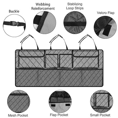 Femuar Car Trunk Organizer, Large Capacity Backseat Trunk Organizer (42"*18"), Collapsible Car Storage Bag with 8 Pockets, SUV/MPV/Truck - Grey - color: Grey