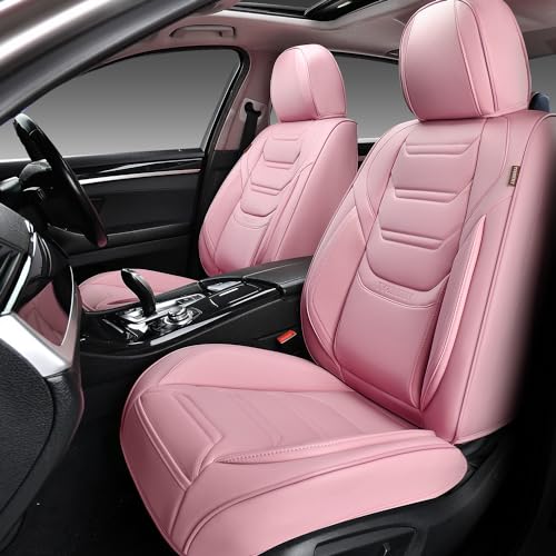TIEHESYT Car Seat Covers , Breathable Leather Automotive Front and Rear Seat Covers, Car Seat Protectors, Compatible with Most Vehicles, SUV (Cute Pink, Front Pair) - color: Cute Pink, size: Front Pair Headrestless