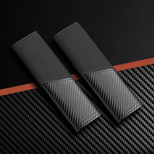 2 PCS Car Seat Belt Cover Pads - Seatbelt Covers with Carbon Fiber & Faux Leather, Soft Shoulder Strap Cushion for Neck & Shoulder Pain Relief, Universal Fit for Car Truck Accessories(Black)