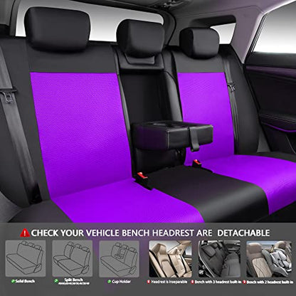 CAR PASS Rainbow Universal Fit 3D Air Mesh Car Seat Cover Full Set with 4Pcs Waterproof Car Floor Mats Universal Fit Automotive Interior Covers for Trucks,Vans,SUV Combo Set (Black and Purple)