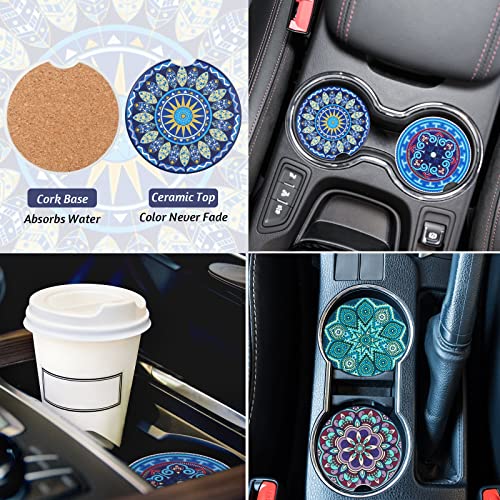 Frienda Baja Saddle Blanket Car Seat Covers Full Set Multicolor Stripe Boho Steering Wheel Cover Seat Belt Pads Crystal Hanging Ornament Automotive Interior Universal Fit Most Cars (Retro Style) - style: Retro Style
