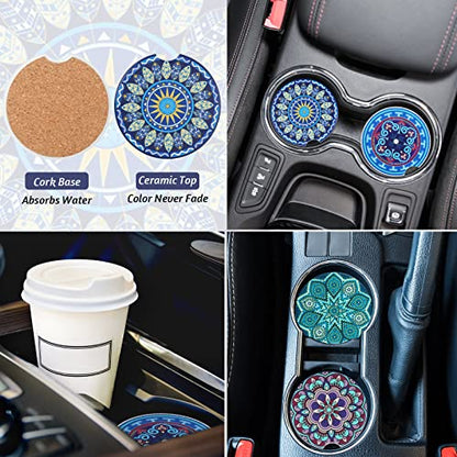 Frienda Baja Saddle Blanket Car Seat Covers Full Set Multicolor Stripe Boho Steering Wheel Cover Seat Belt Pads Crystal Hanging Ornament Automotive Interior Universal Fit Most Cars (Retro Style) - style: Retro Style