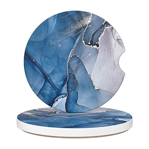 Car Cup Holder Coaster, Car Coasters for Cup Holders, 2 Pack Universal Anti Slip Insert Absorbent Ceramic Auto Interior Accessories with A Finger Notch & Cork Base, Blue Marble - color: Blue Marble 02