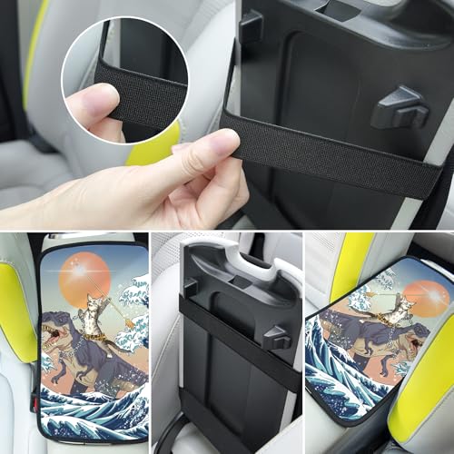 Cat and Dinosaur Car Center Console Cover,Car Armrest Pad Car Armrest Seat Box Cover Protector for Most Vehicle, SUV, Truck, Car - color: Cat and Dinosaur