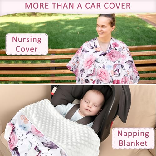 Baby Car Seat Cover, Breathable Infant Carseat Cover for Summer Peekaboo Opening Car Seat Canopy Cover, Nursing Cover for Baby Boys Girls (Pink Floral) - color: Pink