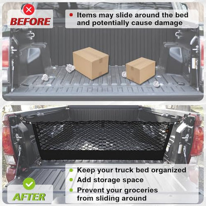 Truck Bed Cargo Net Trunk Netting Compatible with Toyota Tacoma 2005-2022 2023 Accessories, Pickup Cargo Organizer SUV Sedan Storage Net w/Heavy Duty Carabiners - style: 2005-2023 Tacoma