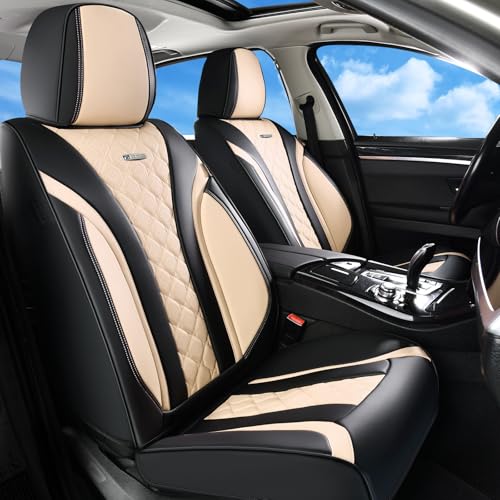 Coverado Seat Covers, Car Seat Covers Front Seats, Perforated Diamond Leather Car Seat Cover, Waterproof Car Seat Covers, 2 Pack Car Seat Protector Front Seat Cover Universal Fit Most Car, Black&Beige - color: 1-Black&Beige, size: Front