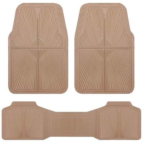 CAR PASS Rubber Car Mats,Car Floor Mats All Weather, Waterproof Trim-to Fit Automotive Floor Mats for Cars Trucks SUV,Anti-Slip Easy Clean, Heavy Duty Car Mats Full Set 3-Piece,All Beige - color: All-Beige