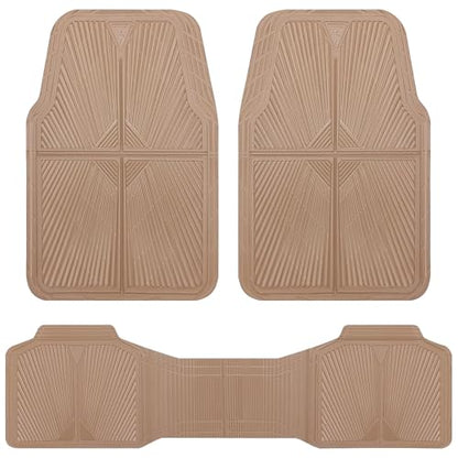 CAR PASS Rubber Car Mats,Car Floor Mats All Weather, Waterproof Trim-to Fit Automotive Floor Mats for Cars Trucks SUV,Anti-Slip Easy Clean, Heavy Duty Car Mats Full Set 3-Piece,All Beige - color: All-Beige