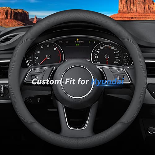 Deer Route Custom-Fit Hyundai Steering Wheel Cover, Premium Leather, Non-Slip, Breathable, B-Style, For Hyundai Accessories - color: B-Style, size: For Hyundai