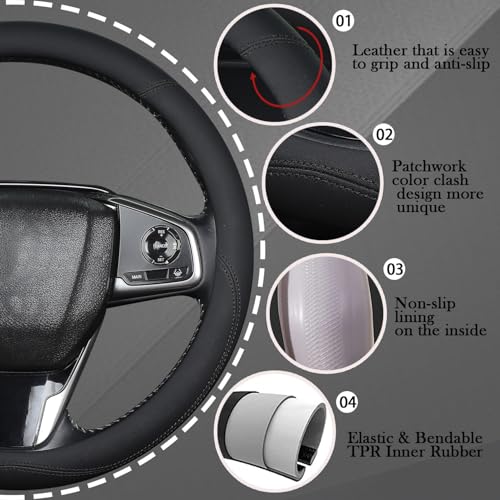 XL Size 16.5-17 Inch Steering Wheel Cover for Car, Van, Fits RV, Semi, Truck, Trailer, Bus, Big Rig Trucker, Classic Cars, Faux Leather Steering Wheel Grip Anti-Slip Design Black - color: Black