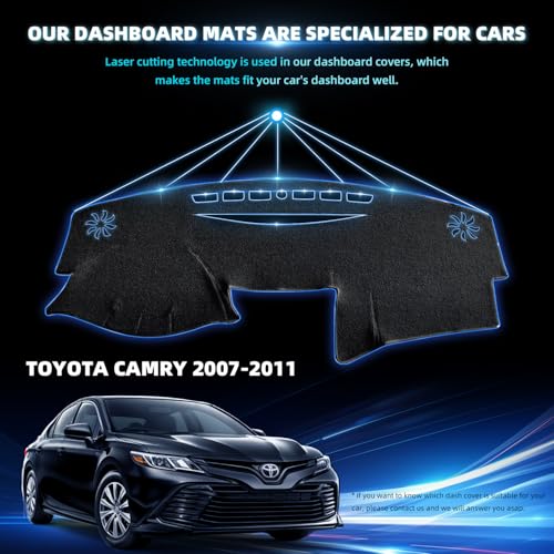 Dashboard Dash Cover Mat for Toyota Camry 2007 2008 2009 2010 2011 Polyester Custom Fit Toyota Camry Accessories Dash Cover (Camry 2007-2011, Black) - size: Toyota Camry 2007-2011