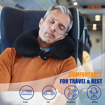 SAIREIDER Travel Pillow 100% Pure Memory Foam Travel Neck Pillow, Airplane Pillow for Traveling、Car、Home、Office，Washable Cover（Black） - color: Black