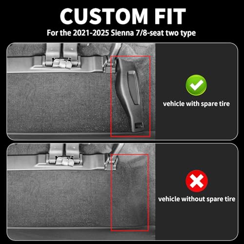 Cargo Mat Compatible with 2025 2021-2024 Toyota Sienna (with Spare Tire) - Custom Fit PU Leather Cargo Liner and Backrest Protector- All Weather Full Coverage Waterproof Trunk mat for Sienna - style: (5)Toyota Sienna 2021-2025 Cargo Mat(with spare tire)