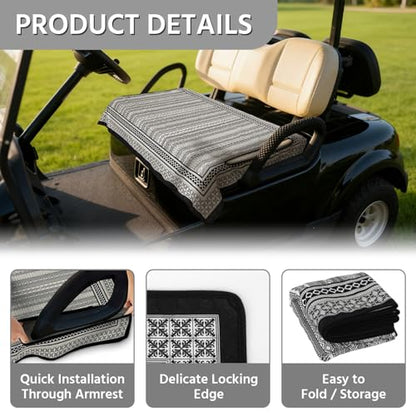 Golf Cart Seat Covers, Universal Golf Cart Seat Towel Blanket for Yamaha, EZGO, Club Car, Icon and More 2-Seat Carts, 100% Microfiber Keeps Seat Comfortable and Clean - color: black