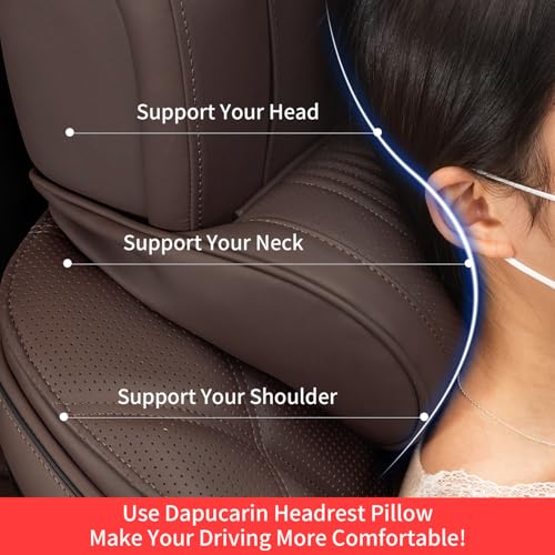 Car Headrest Memory Foam Neck Pillow for Driving with Leather Cover Soft Comfortable Seat Head Pillow Cushion for Most Cars SUV Sedan Home Office Brown (2PC)