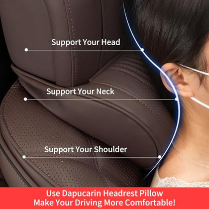 Car Headrest Memory Foam Neck Pillow for Driving with Leather Cover Soft Comfortable Seat Head Pillow Cushion for Most Cars SUV Sedan Home Office Brown (2PC)