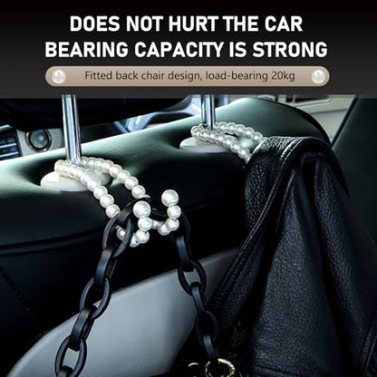 2PCS Car Pearl Seat Headrest Hooks, Elegant Exquisite Purse Hook for Car, High Load-Bearing Seat Hook Hanger Storage Organizer, Interior Accessories for Bags, Umbrellas (White)
