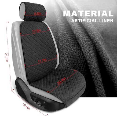Linen Car Seat Covers Front Seat Covers Breathable Cloth Fabric Car Seat Protector - Universal Fit for Cars, Vans, SUVs, Trucks - 2 Units - Black