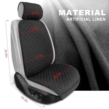 Linen Car Seat Covers Front Seat Covers Breathable Cloth Fabric Car Seat Protector - Universal Fit for Cars, Vans, SUVs, Trucks - 2 Units - Black